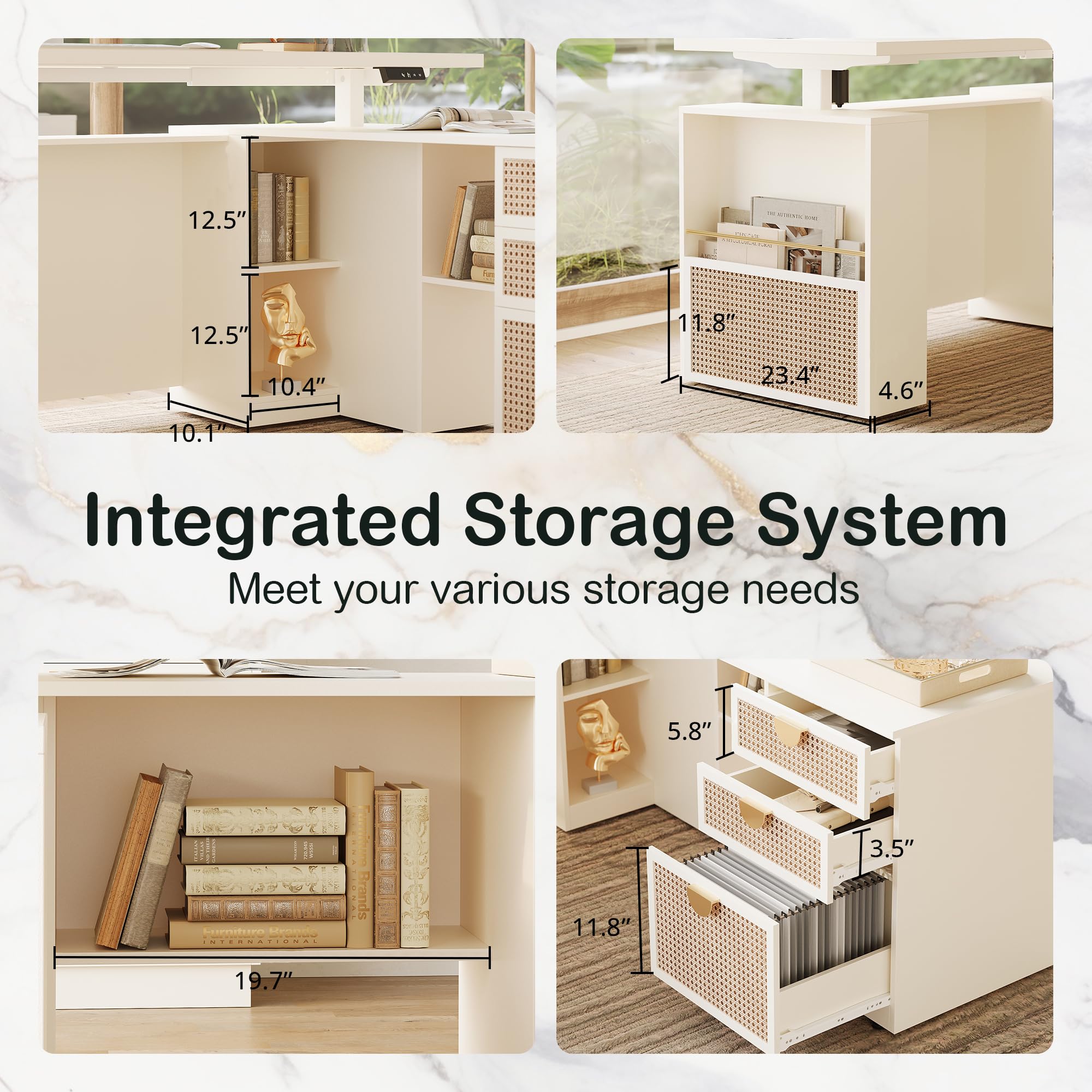 63" L-Shaped Standing Desk with File Cabinet and Privacy Panel