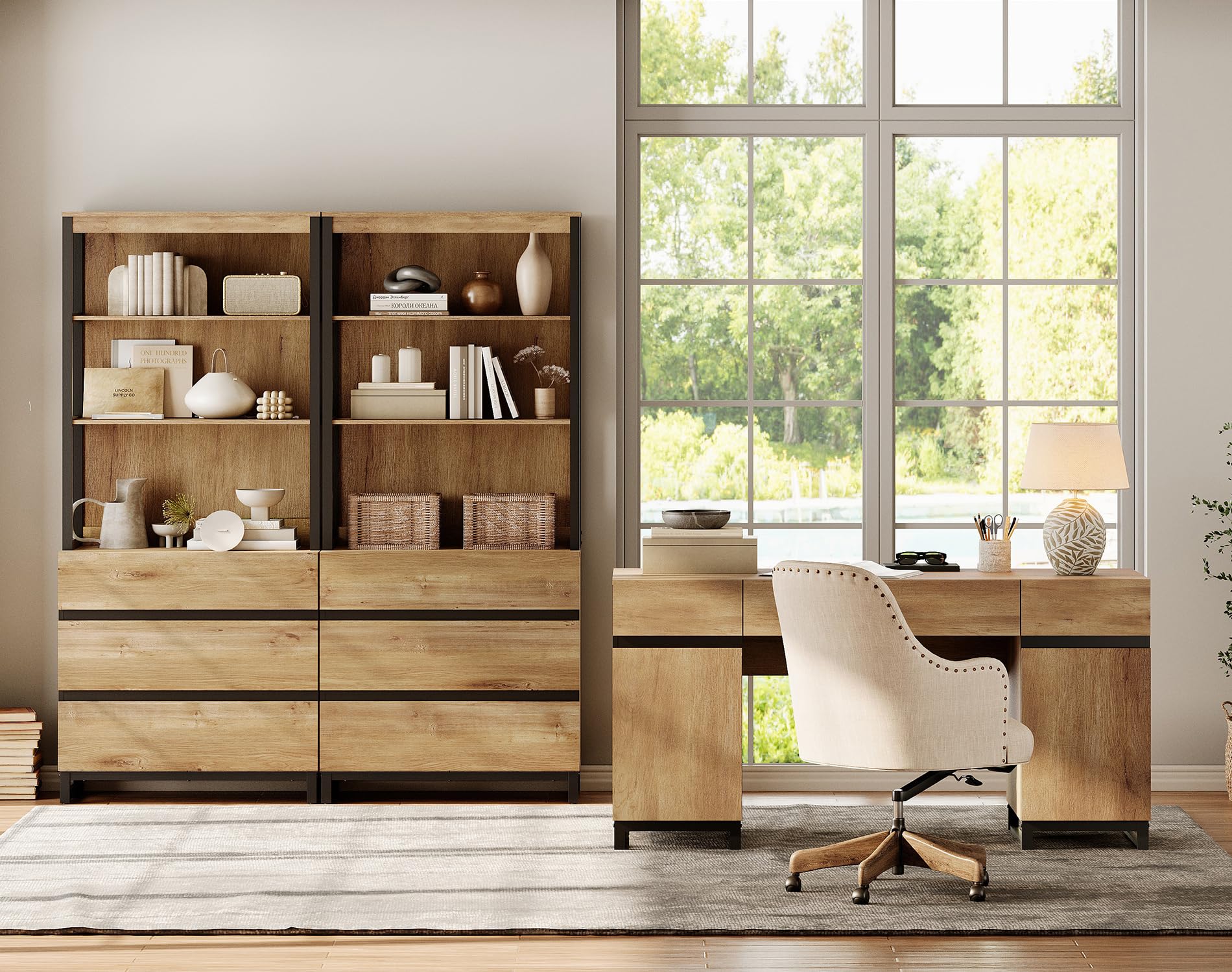 59" Executive Desk with Charging Station & 72" Bookcase Set