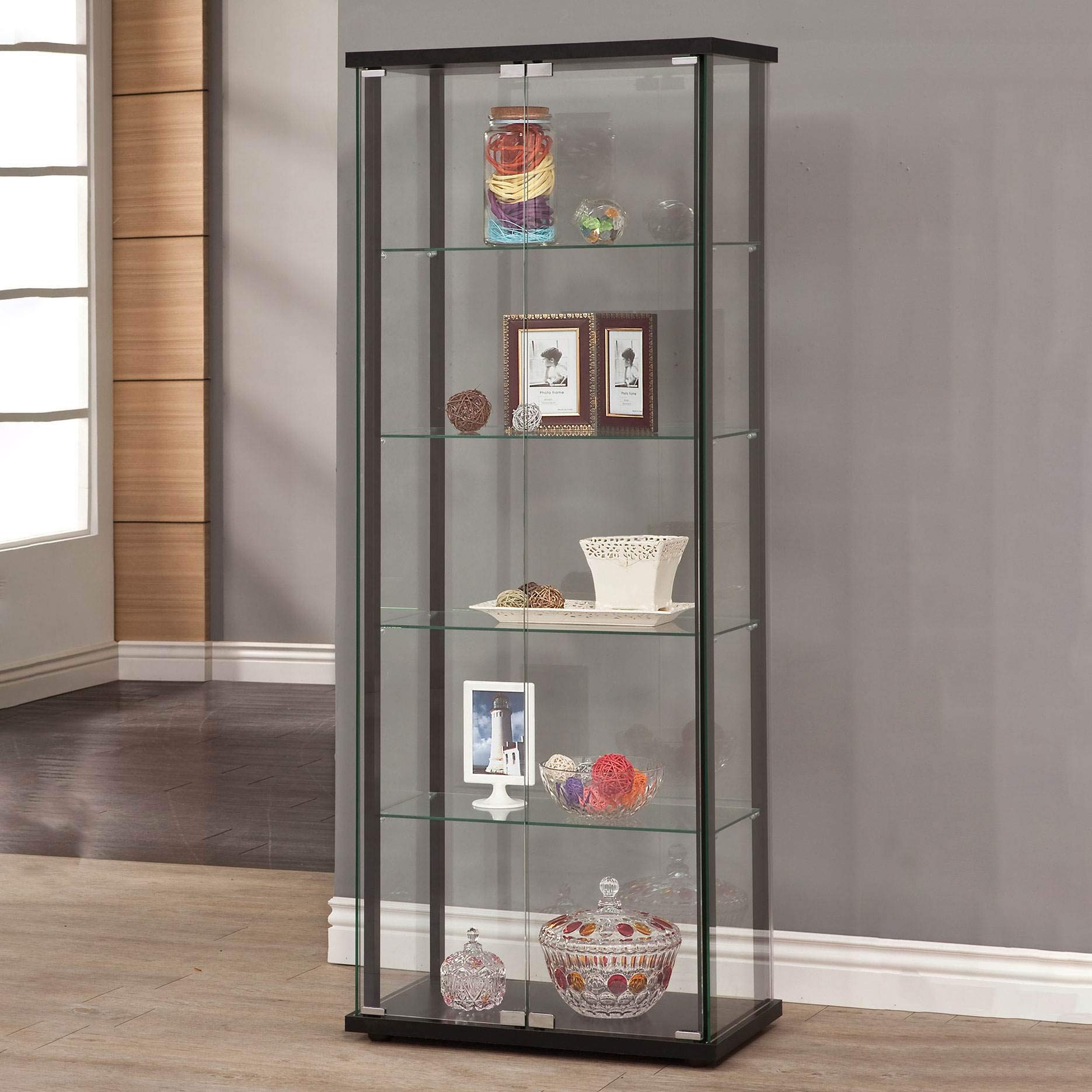 5-Shelf Curio Display Cabinet with Tempered Glass Shelves
