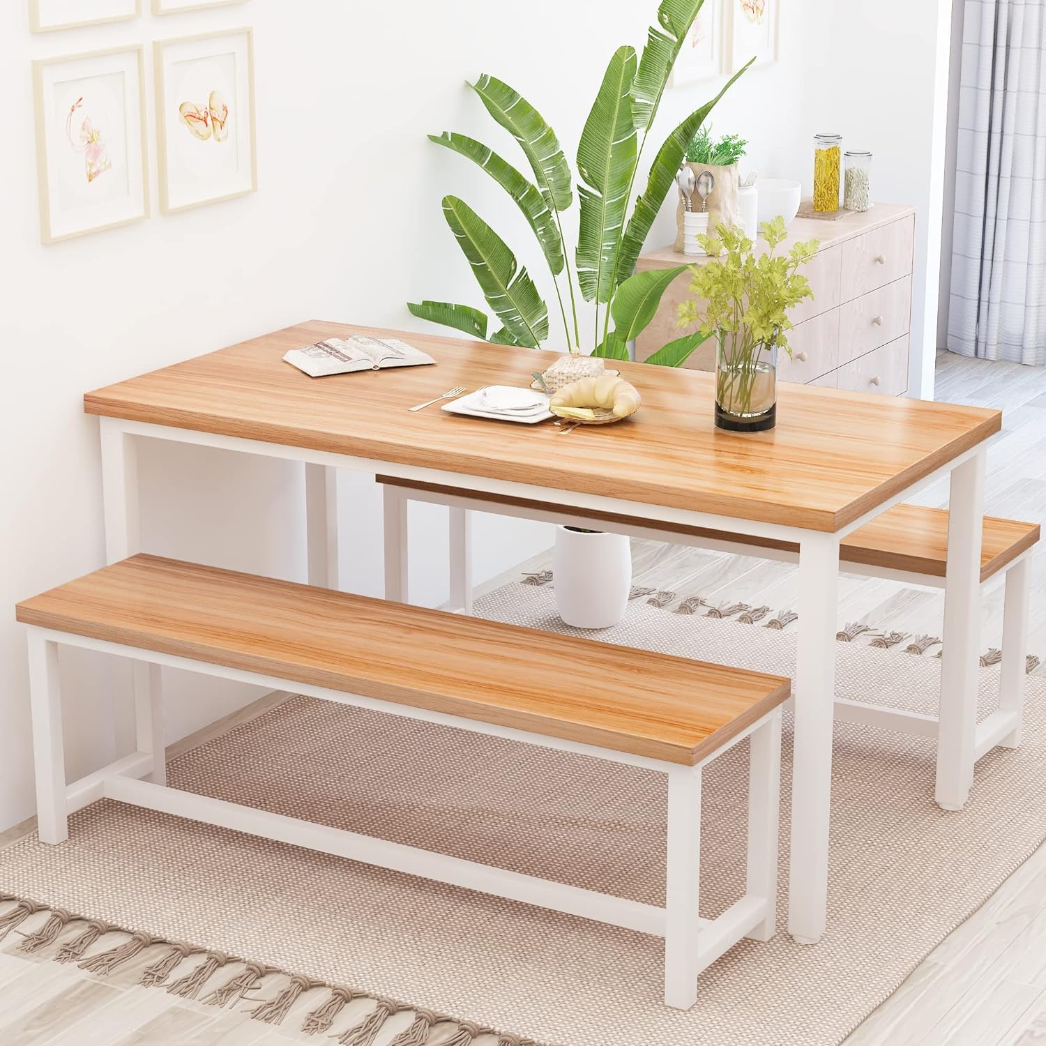 Dining Table Set for 4 with Benches