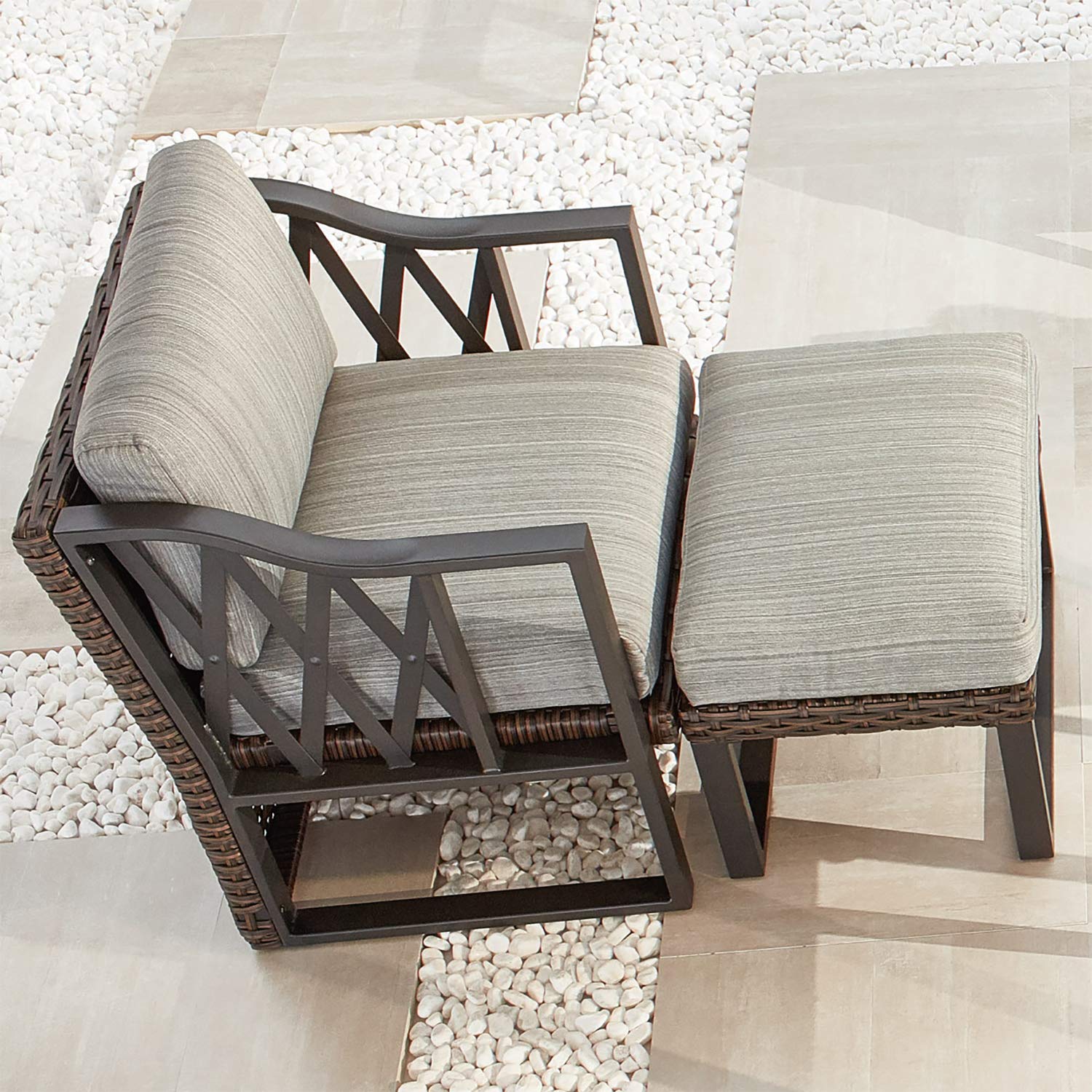 Outdoor Wicker Ottoman with Cushion