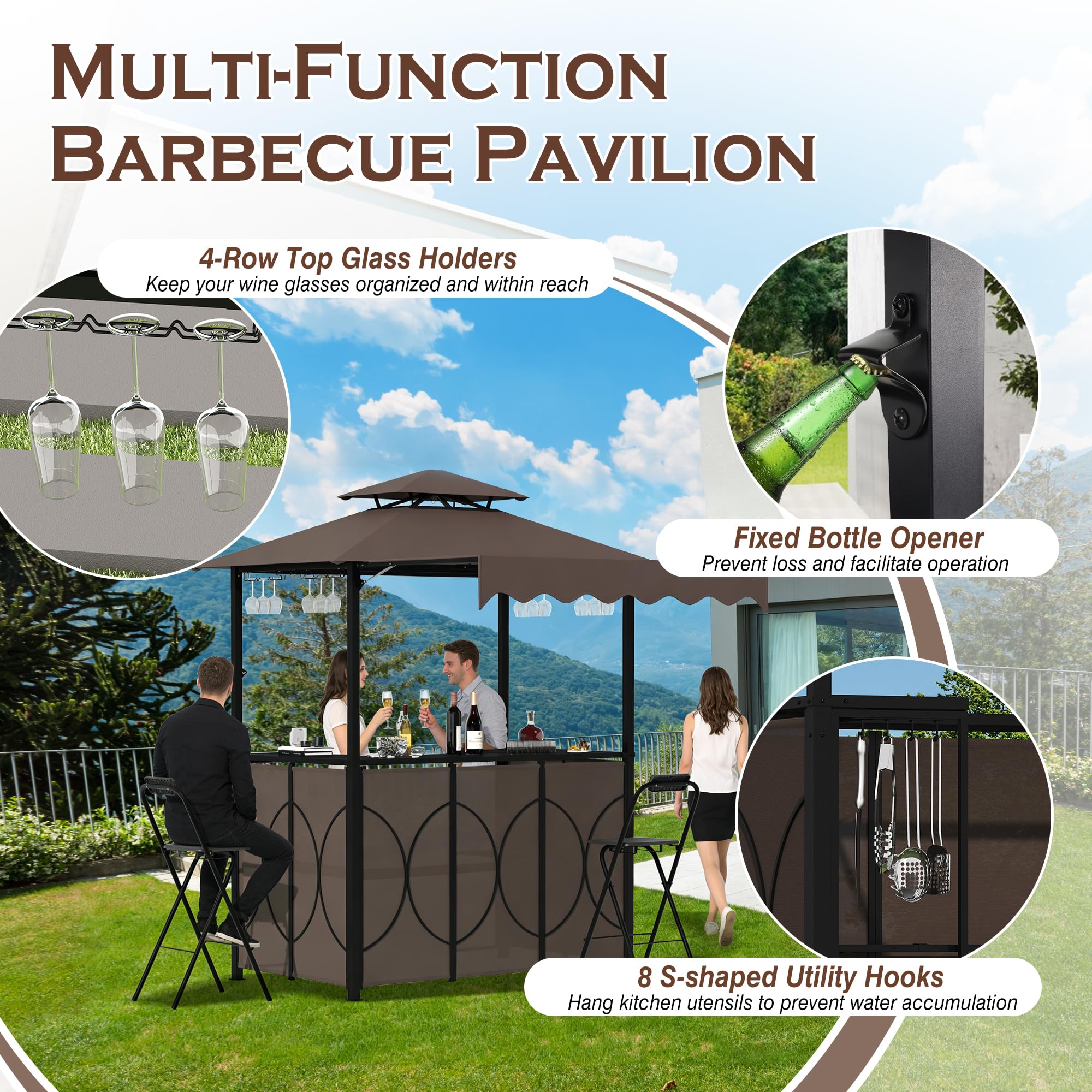 3 Piece Patio Bar and Grill Set with Canopy