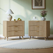 Oversized Fluted Nightstands Set of 2 - 3 Drawers