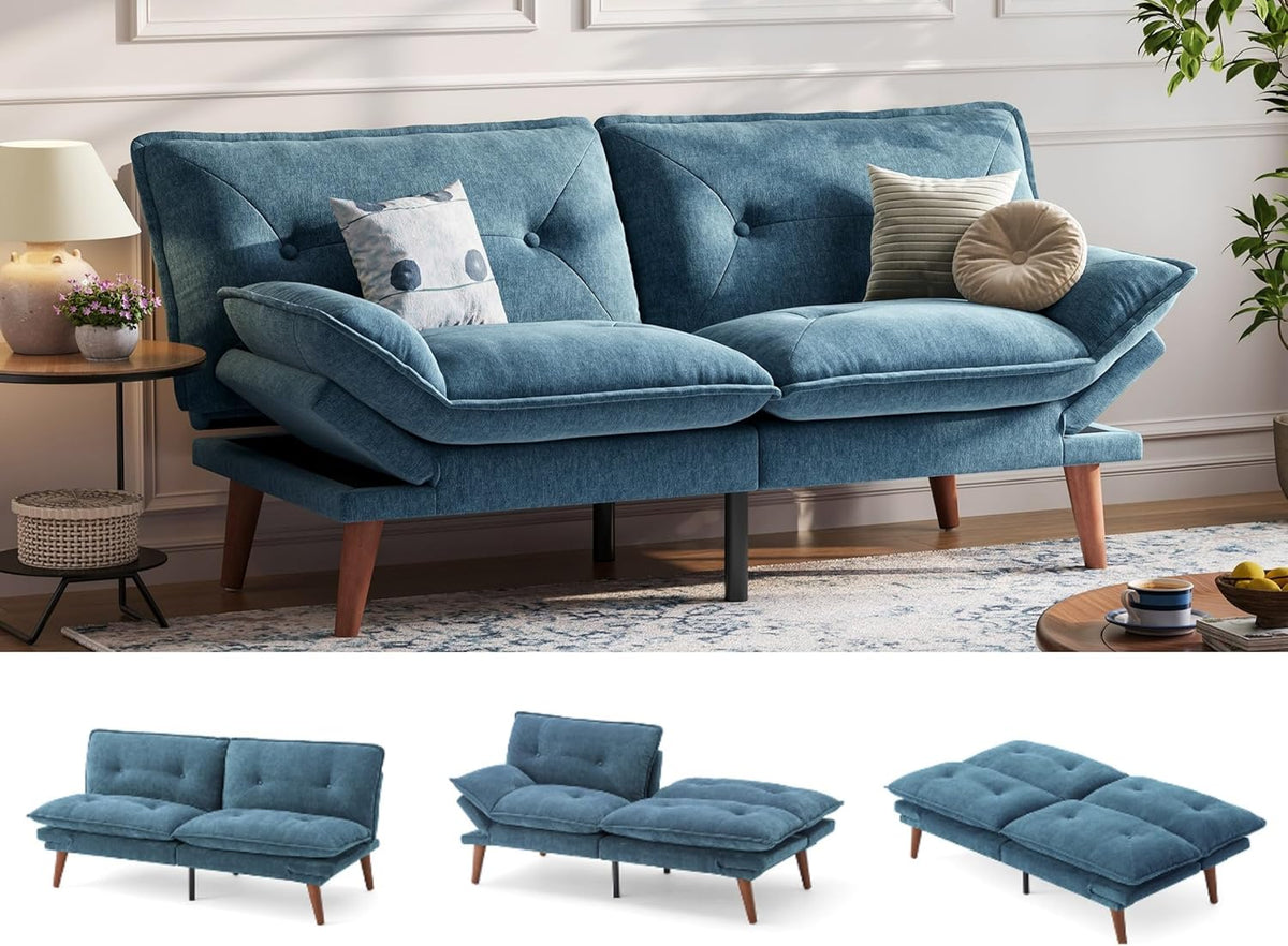 70" Convertible Futon Sofa Bed with Adjustable Backrest and Armrests