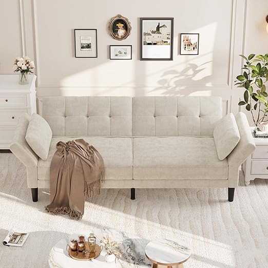 89" Convertible Futon Sofa Bed with Adjustable Backrest