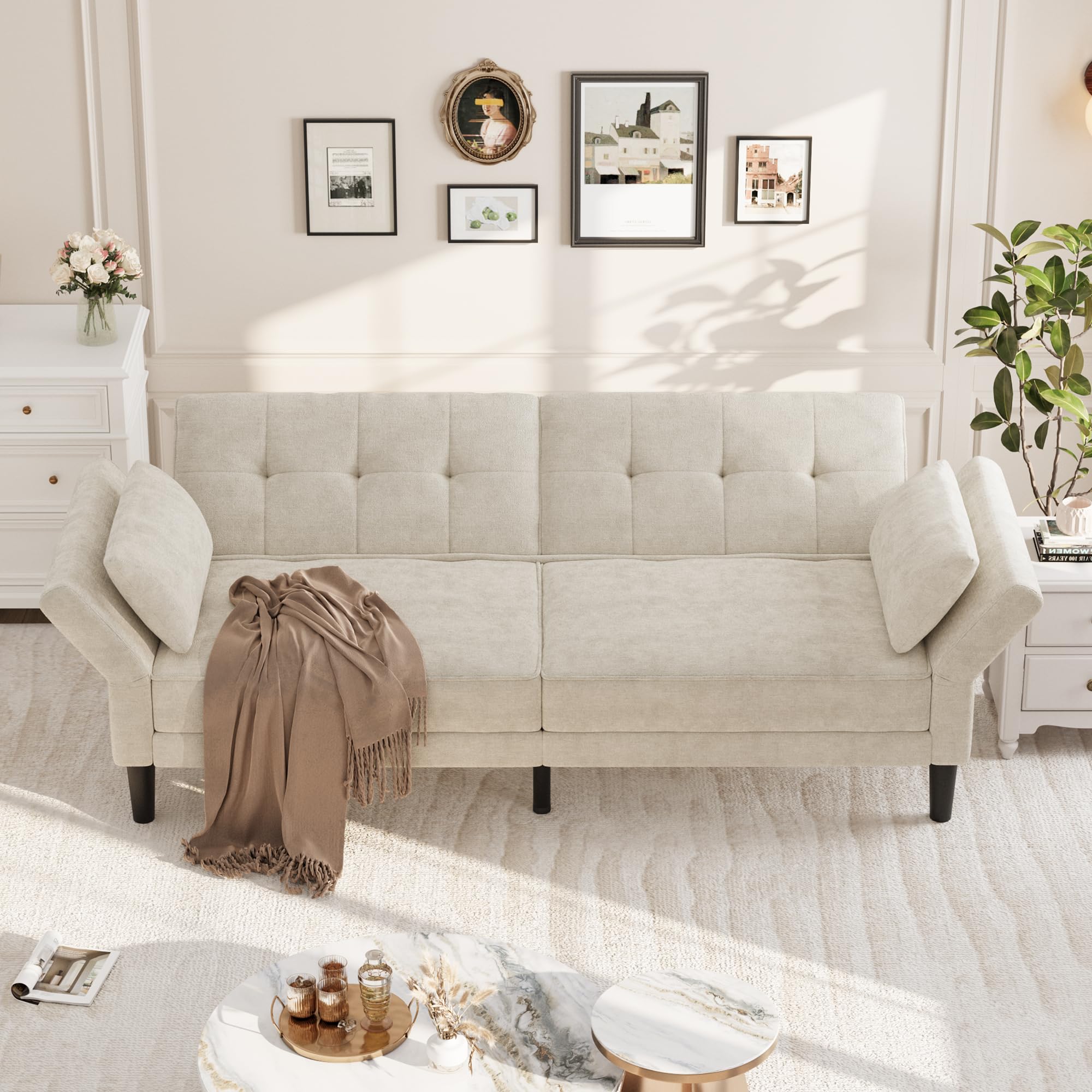 89" Futon Sofa Bed with Adjustable Backrest