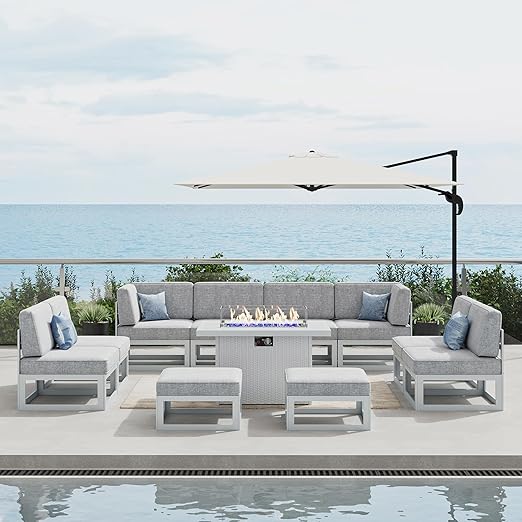 9-Piece Modern Aluminum Patio Sectional Set with Coffee Table