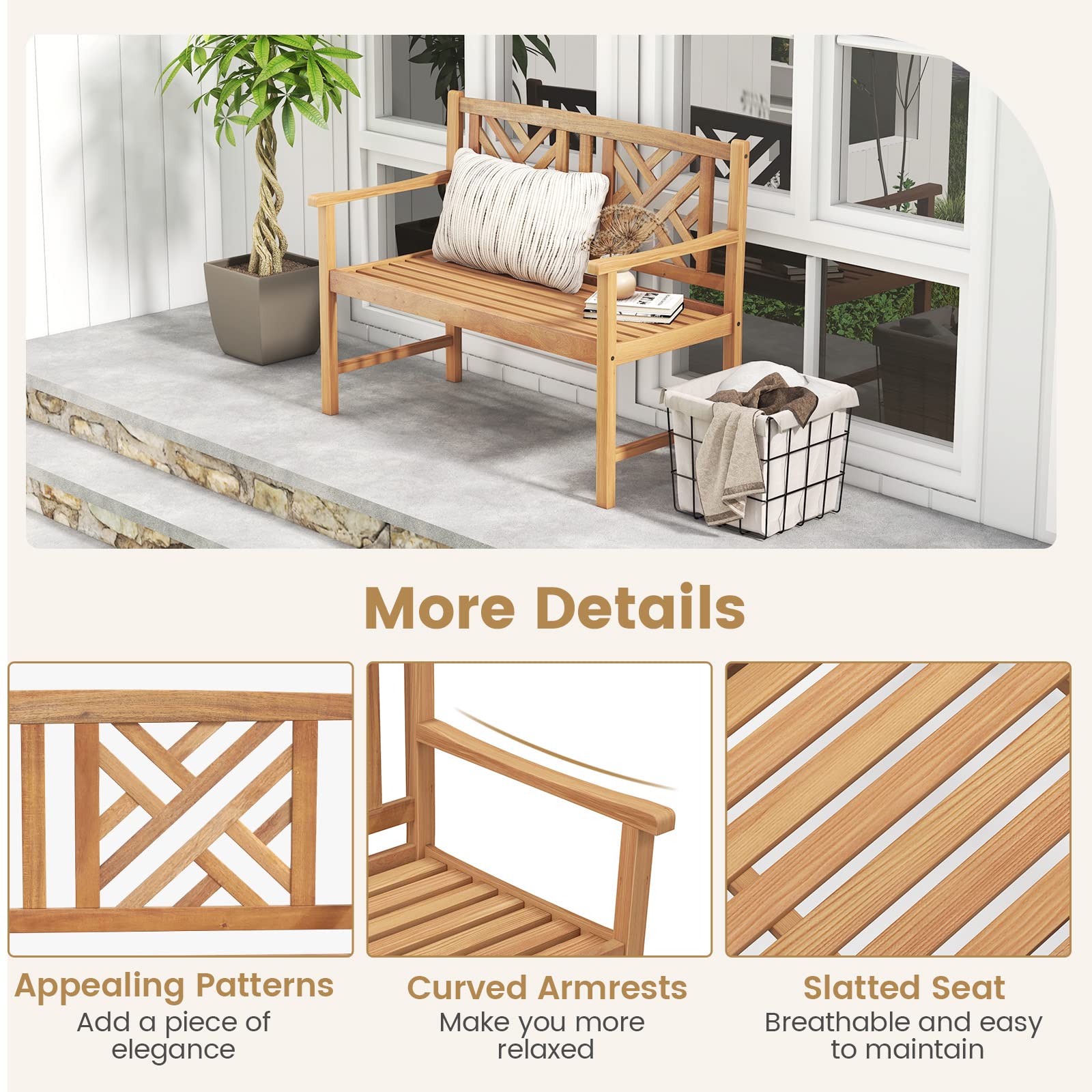 2-Person Acacia Wood Outdoor Bench