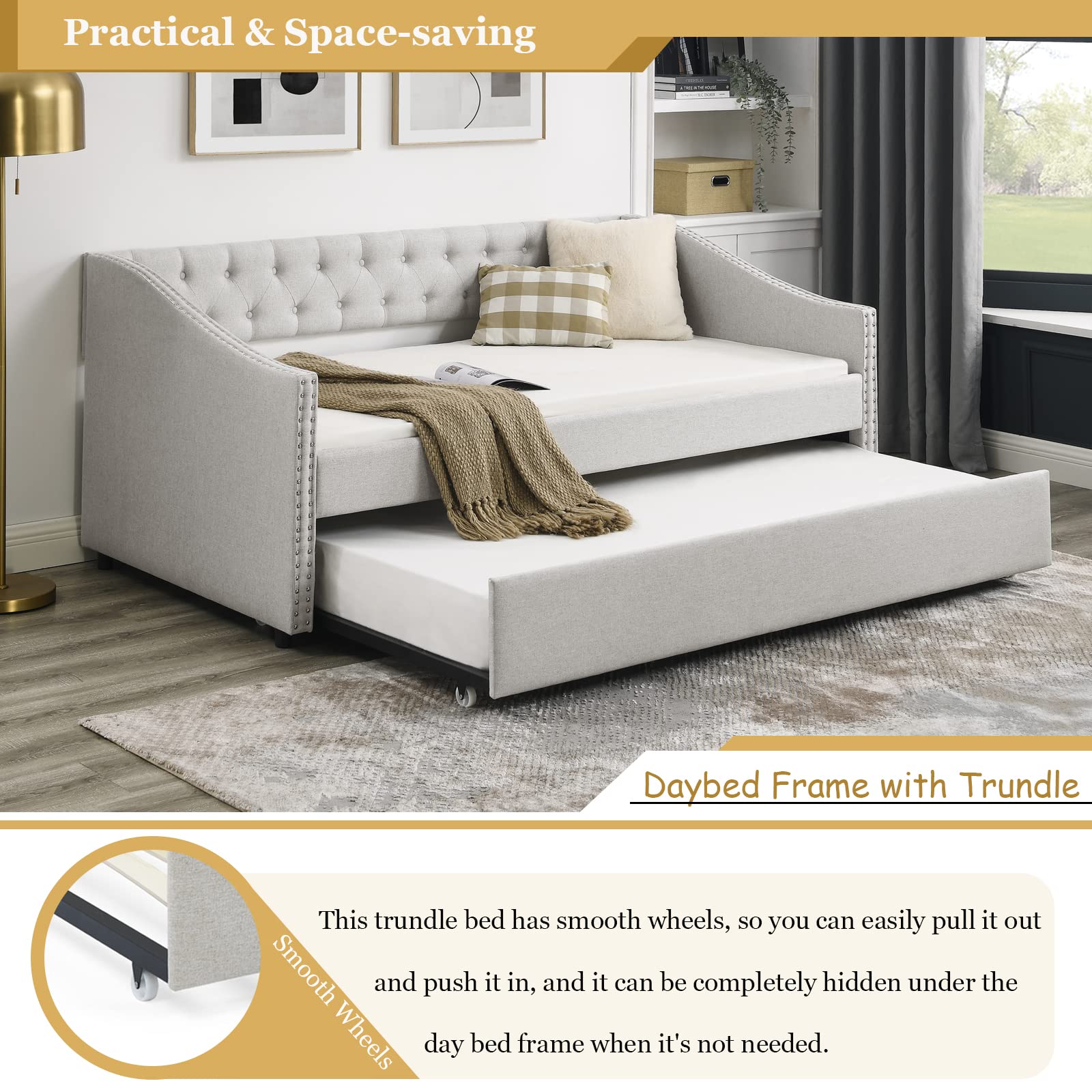 Twin Daybed with Trundle and Upholstered Sofa Bed