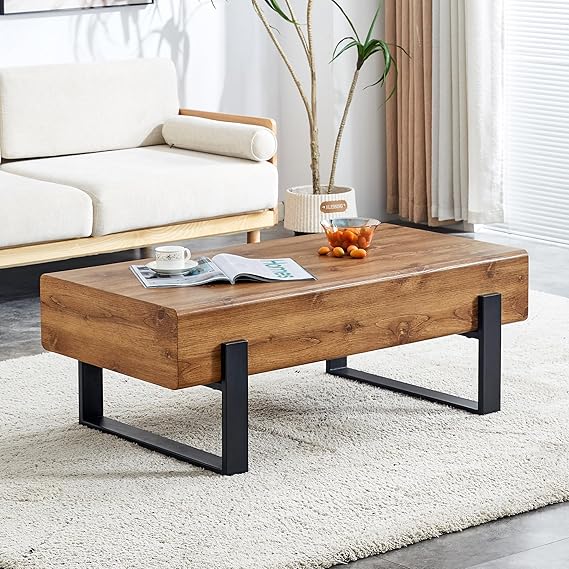 Round Wood Coffee Table with Storage