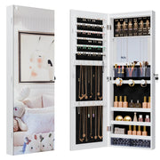 Wall Mounted Mirror Jewelry Cabinet with LED Lights