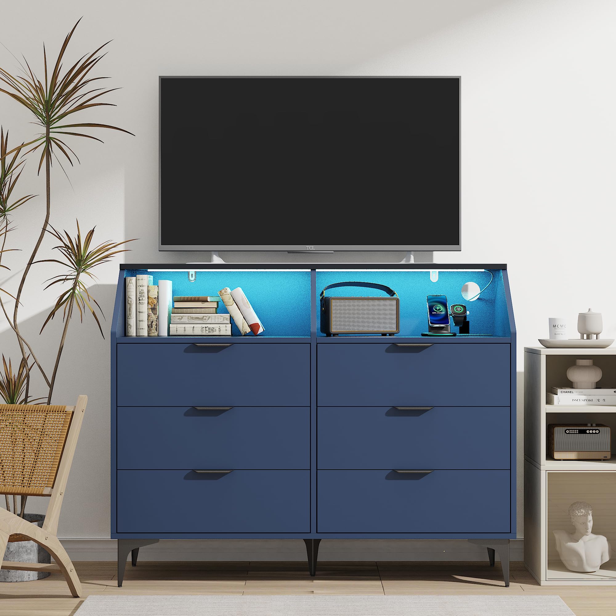 6 Drawer Dresser with LED Light and Charging Station