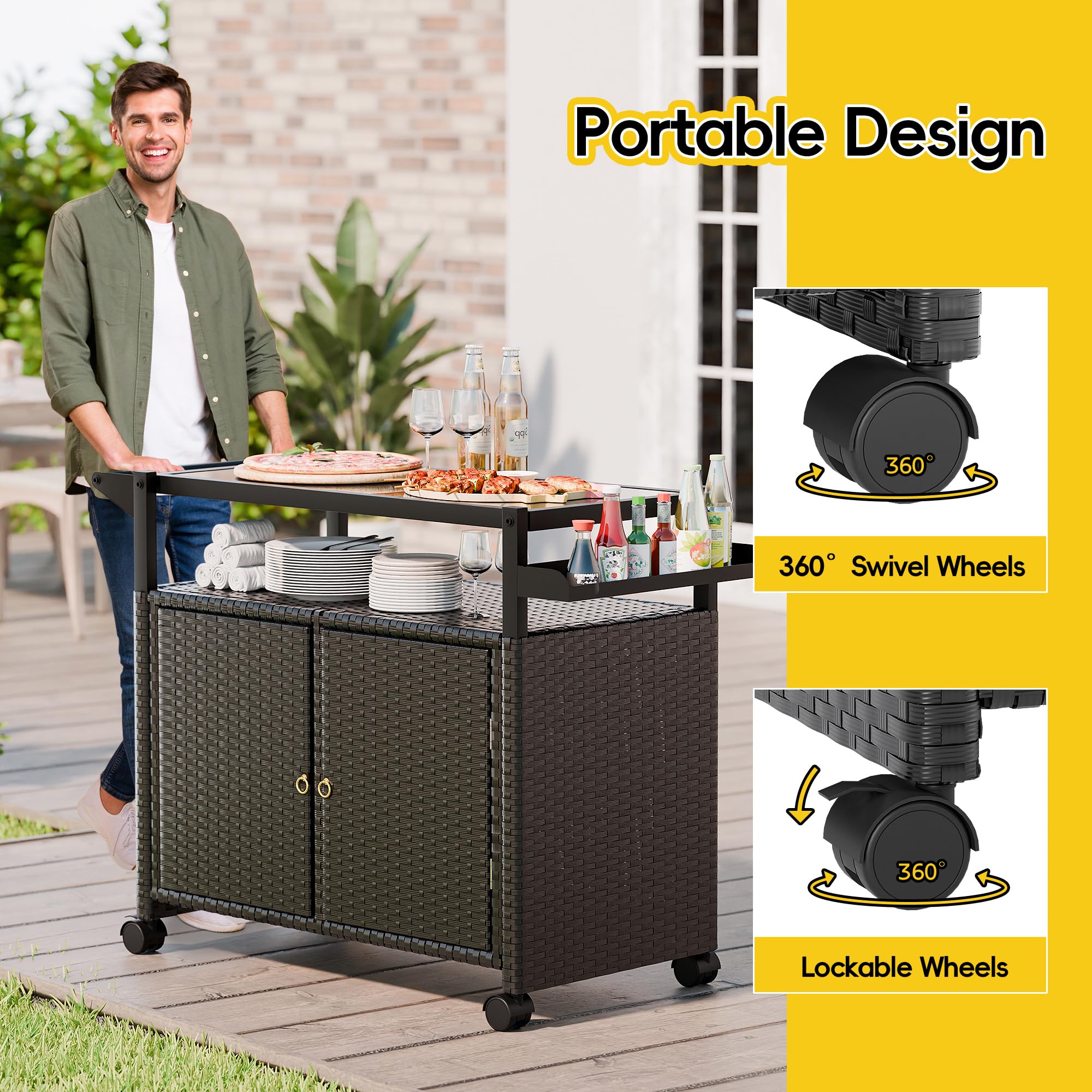 Outdoor Bar Cart with Storage and Wheels