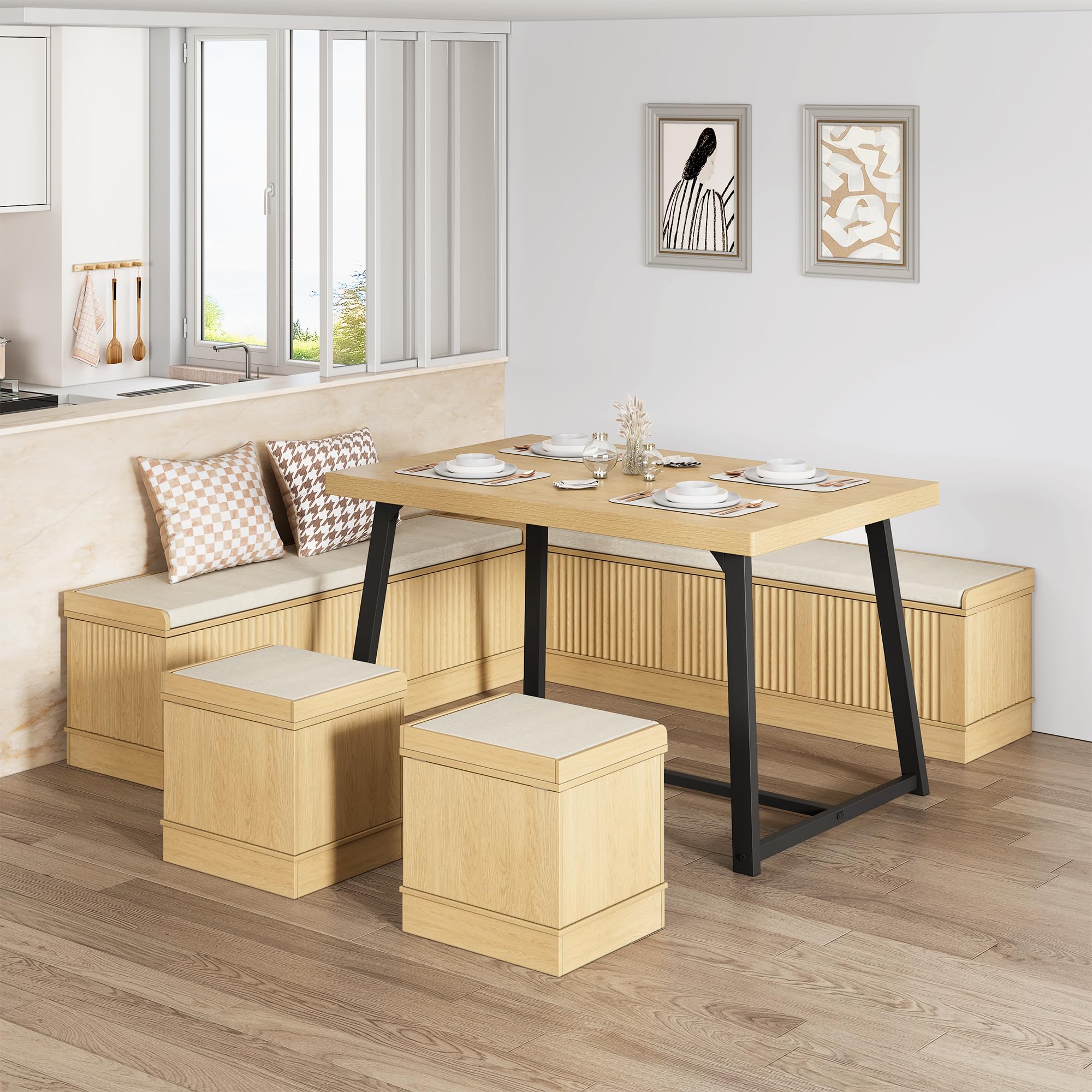 Corner Dining Table Set with Storage