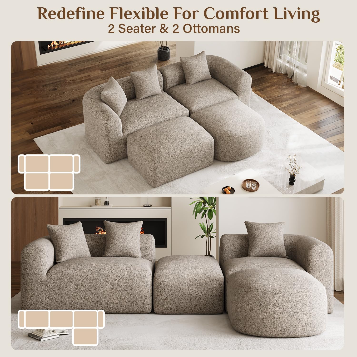 Modular Cloud Sectional Sofa with Ottoman