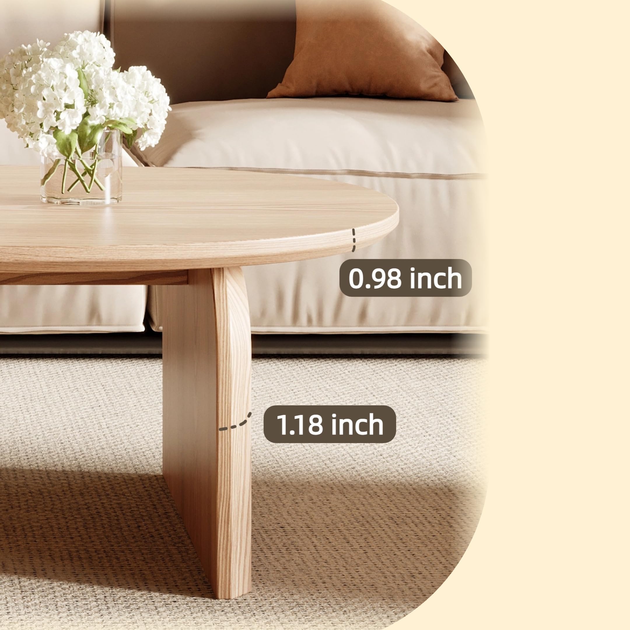 Modern Oval Coffee Table - Oak Wood Top with Solid Legs