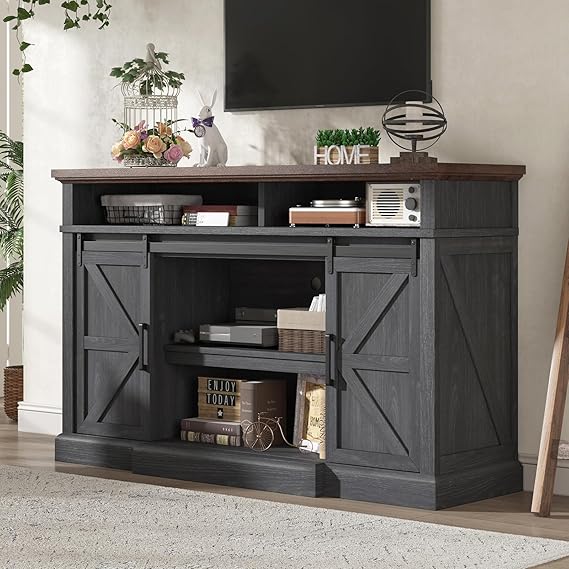 66" Farmhouse TV Stand with Sliding Barn Door