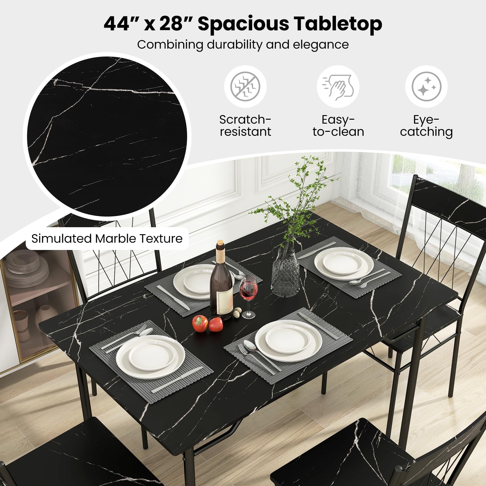 5-Piece Dining Table Set with 4 Chairs