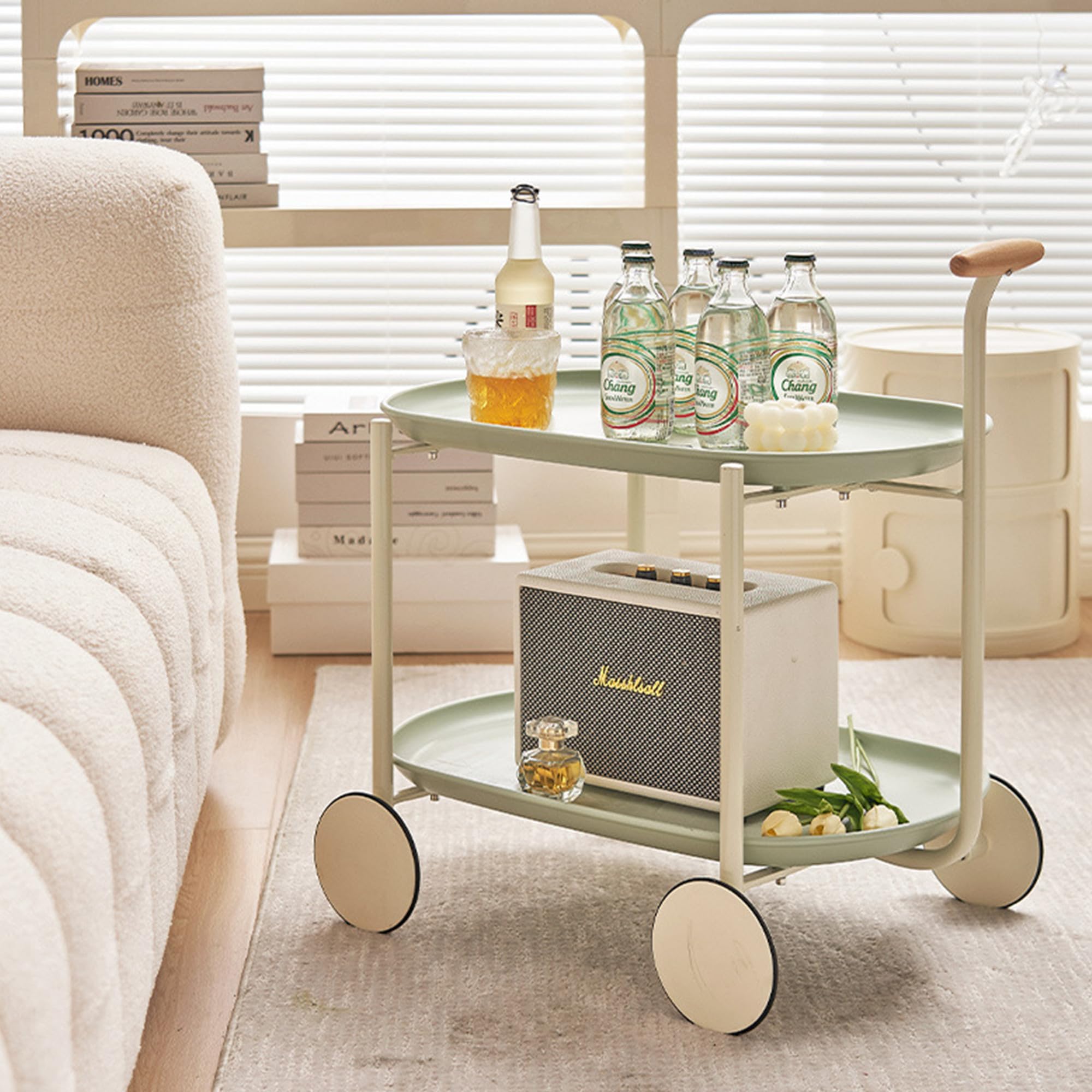 2-Tier Rolling Bar Cart with Wheels
