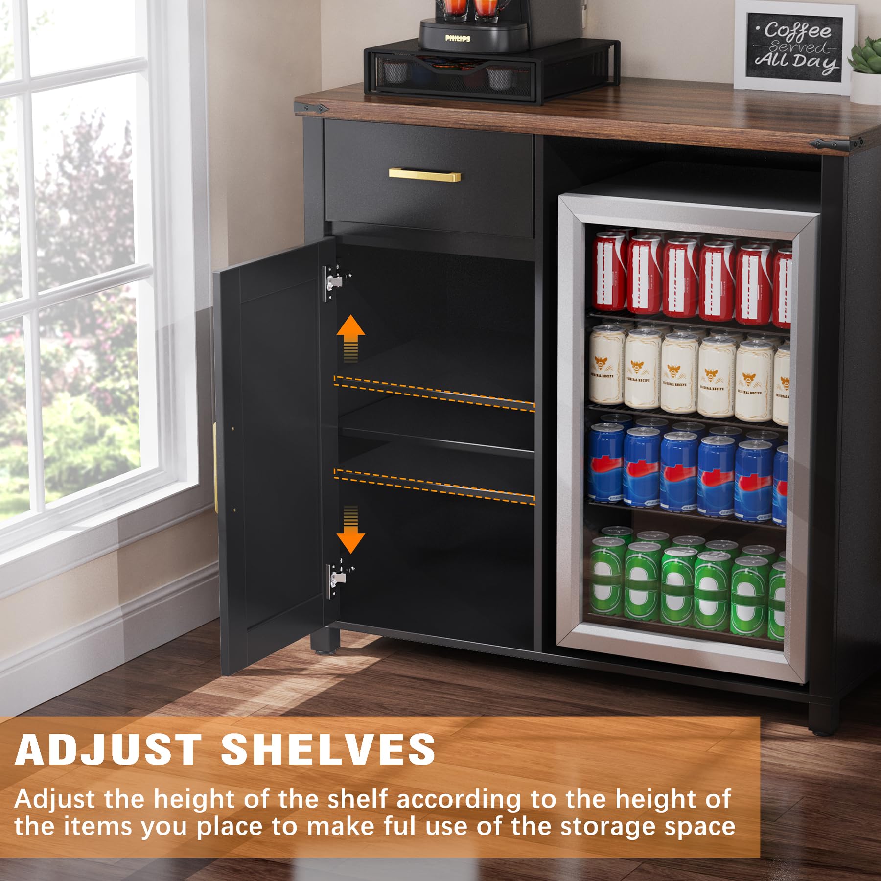 Coffee Bar Cabinet with Mini Fridge Space