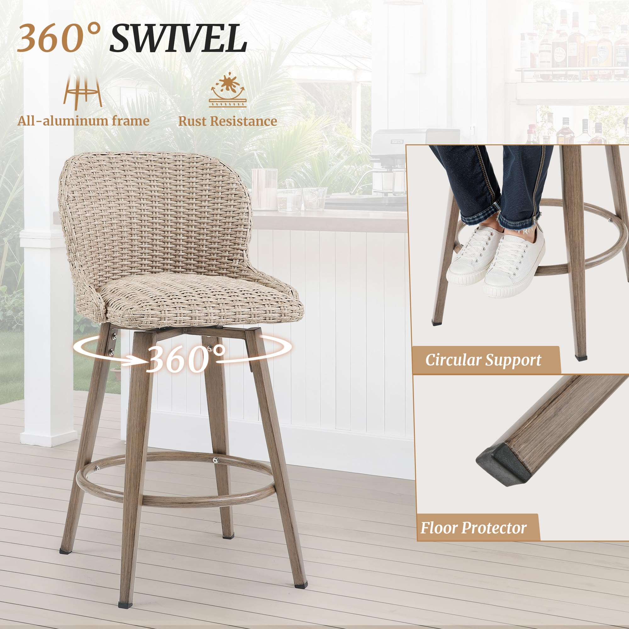 Outdoor Swivel Bar Stools Set of 4 - 27" Counter Height