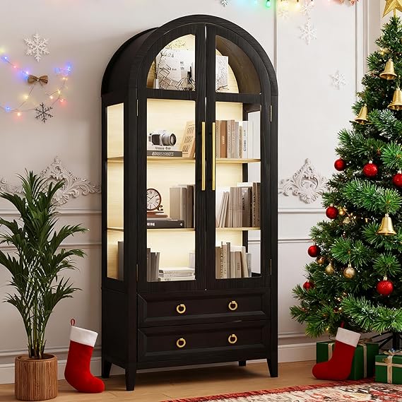 Arched Display Cabinet with LED Lighting