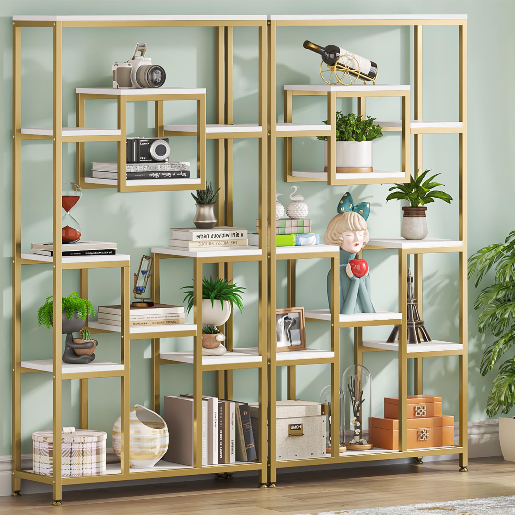 71" Gold Bookshelves Set of 2 - 11-Tier Display Bookcase