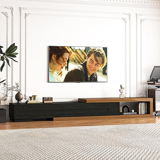 Extendable TV Stand 82-110 Inch with 2 Drawers White