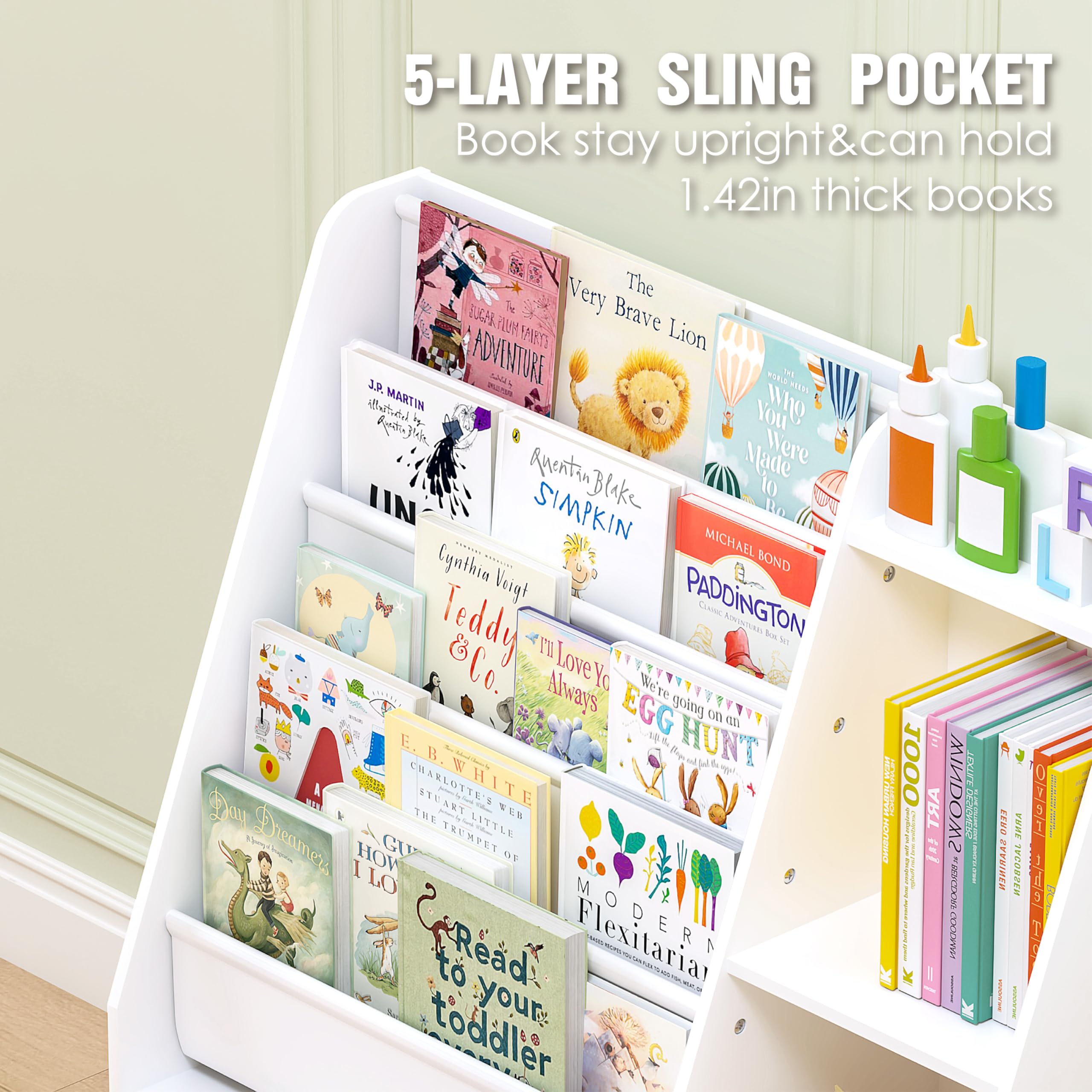 Kids Bookshelf with Storage Bins
