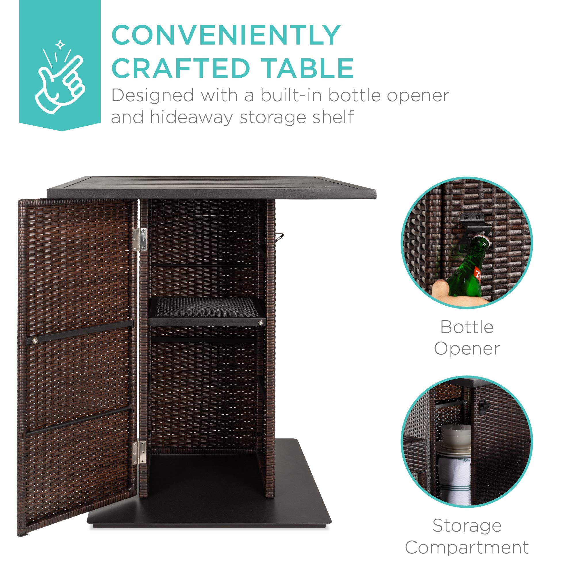 5-Piece Outdoor Wicker Bar Table Set with Storage