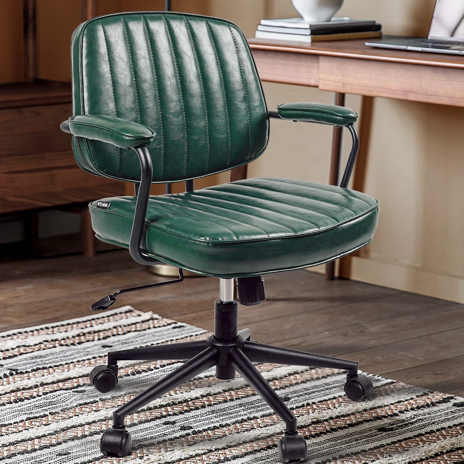 Mid Century Office Desk Chair with Wheels and Arms