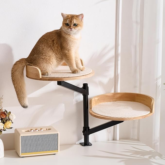 Double Cat Desk Bed - 360° Rotating Height Adjustable