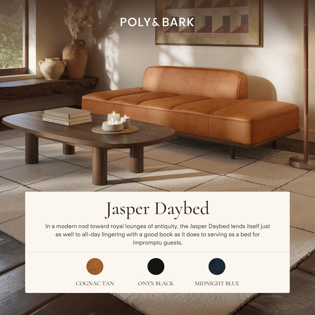 Jasper Daybed - Cognac Tan Leather with Walnut Ash Frame