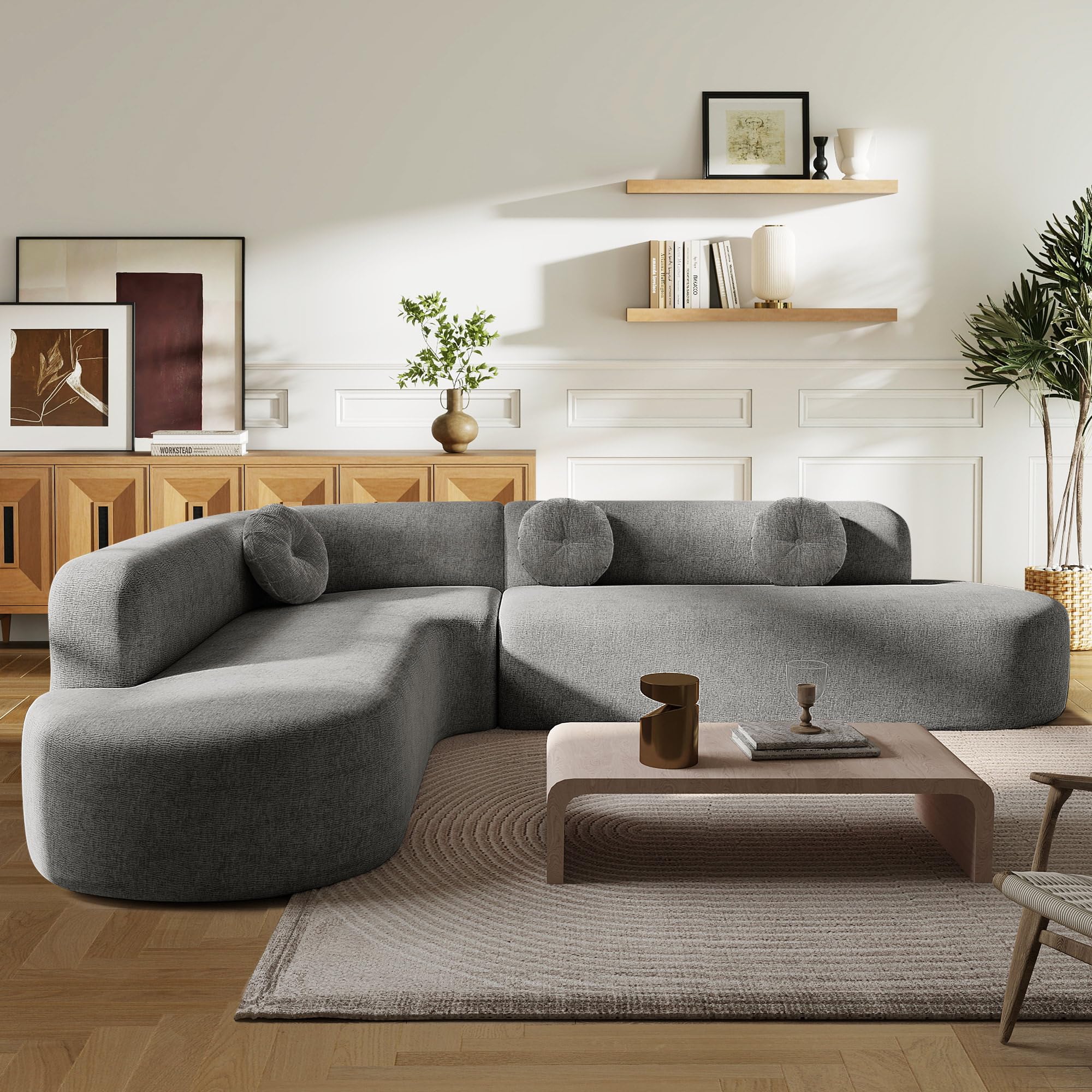 Curved Sectional Sofa with Round Cushions