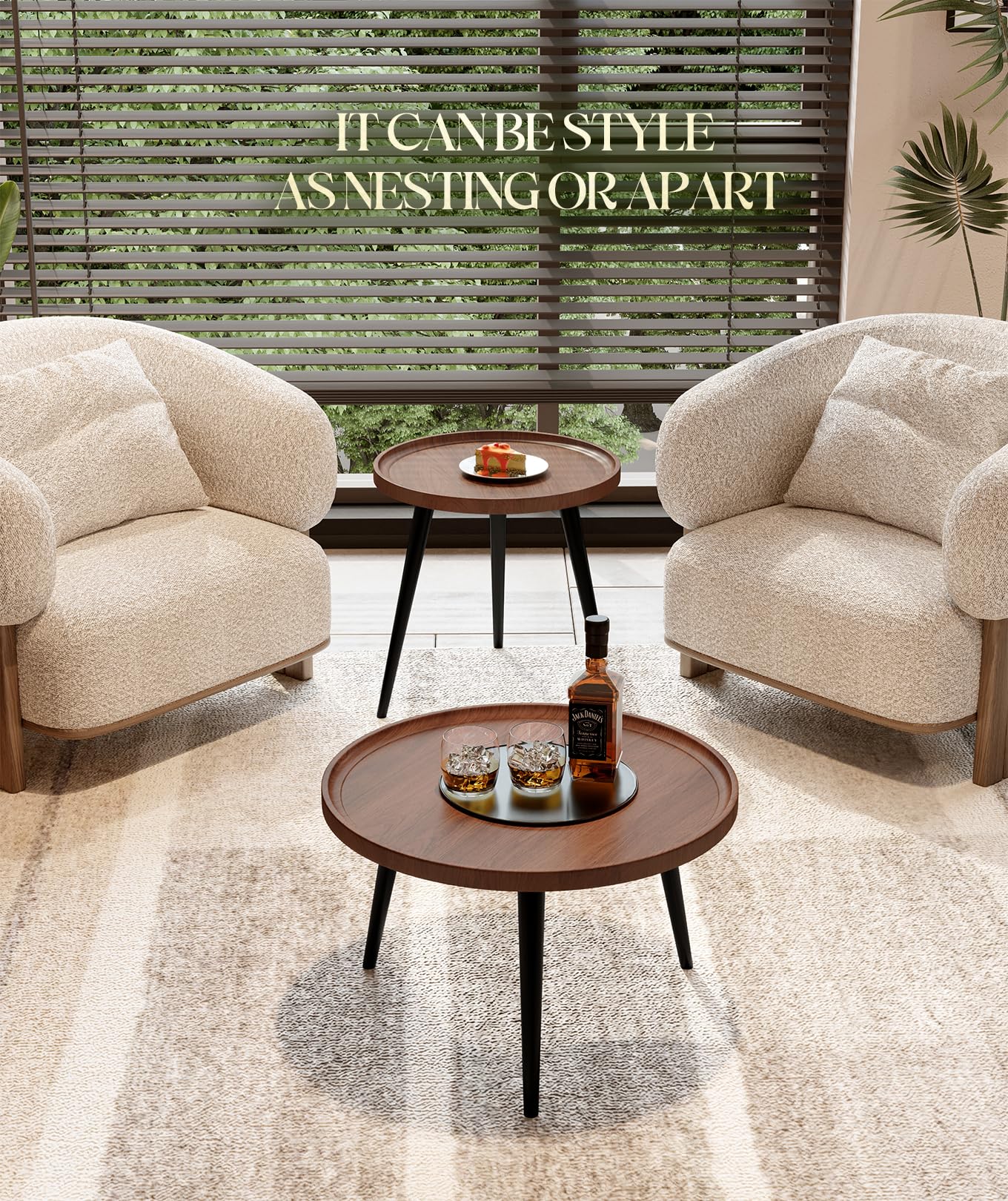 2-Piece Walnut Nesting Coffee Table Set