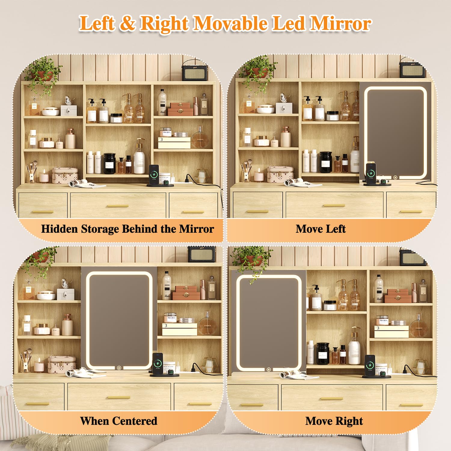 Large Vanity Desk with Mirror and Lights