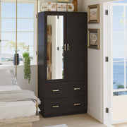2-Door Wardrobe Armoire with Mirror and Drawers