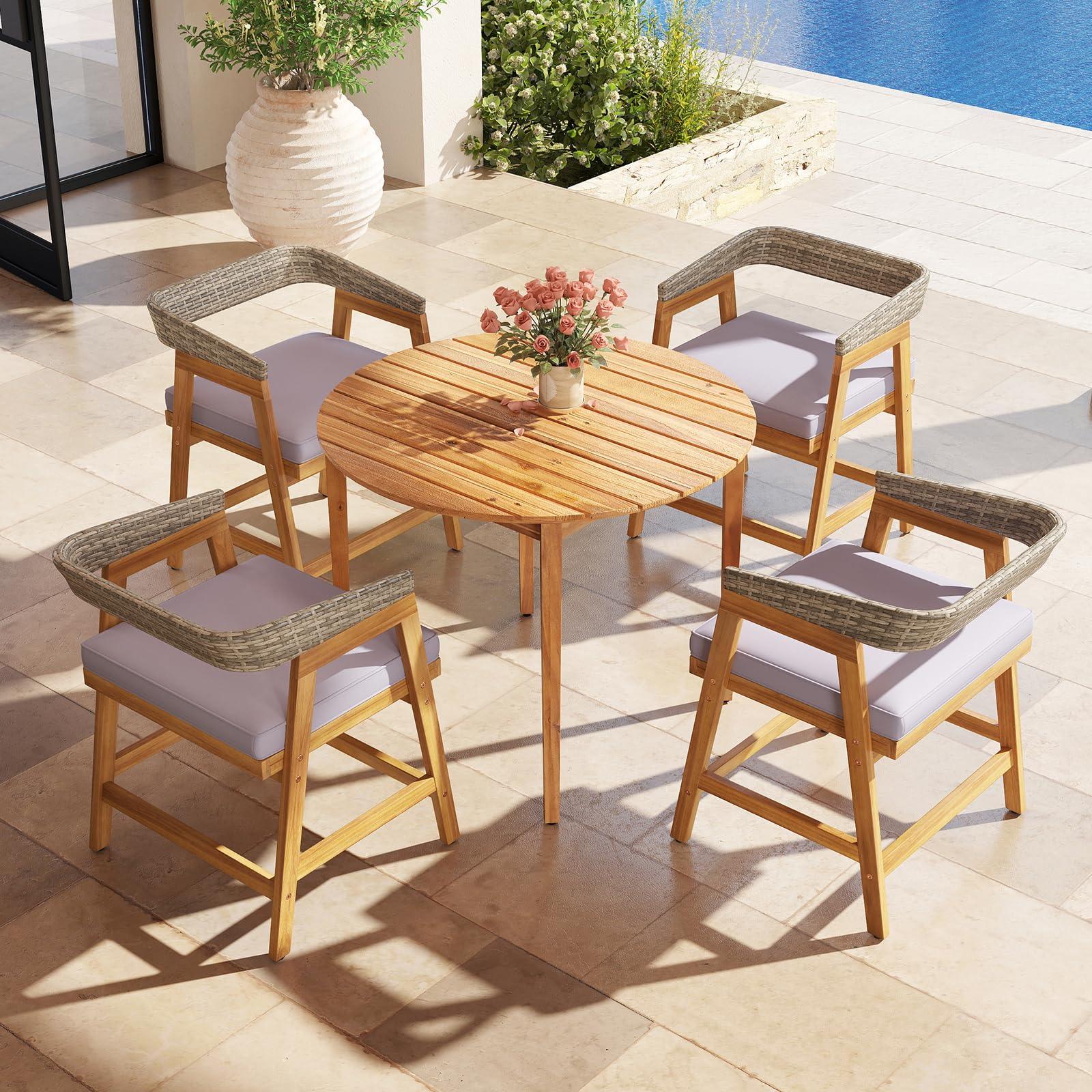5 Piece Patio Dining Set with Cushioned Chairs