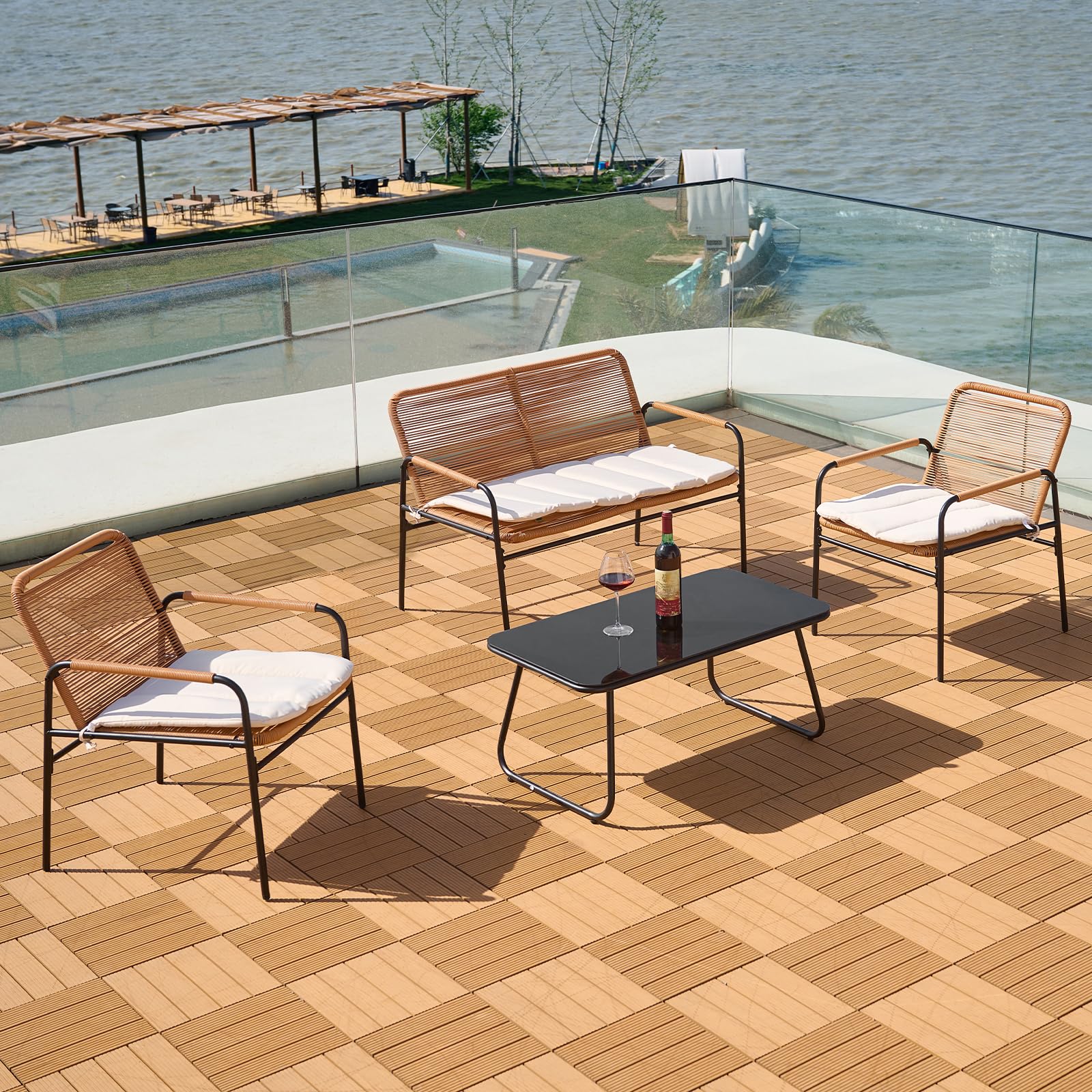 4-Piece Patio Conversation Set with Cushions