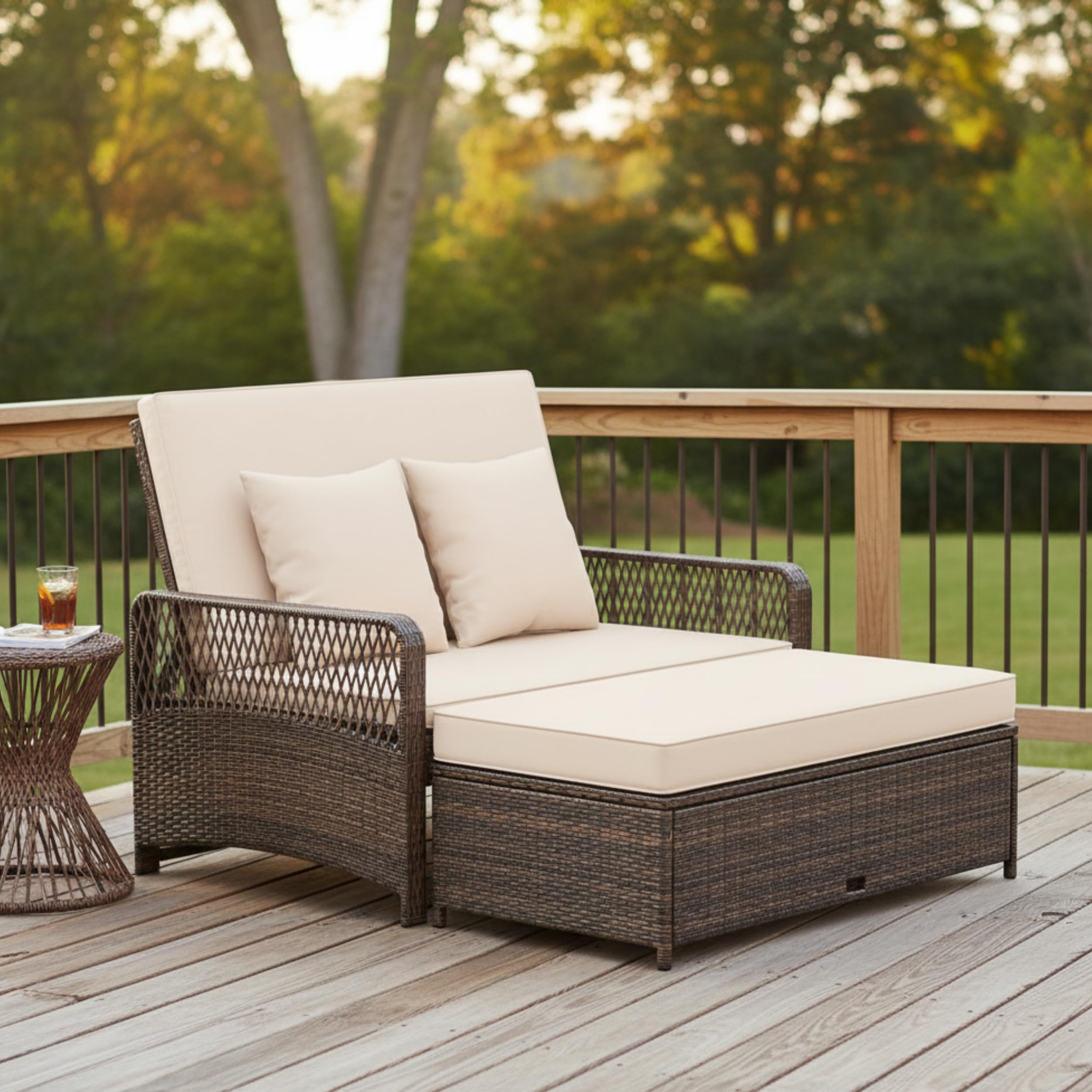 Patio Rattan Daybed with Adjustable Backrest