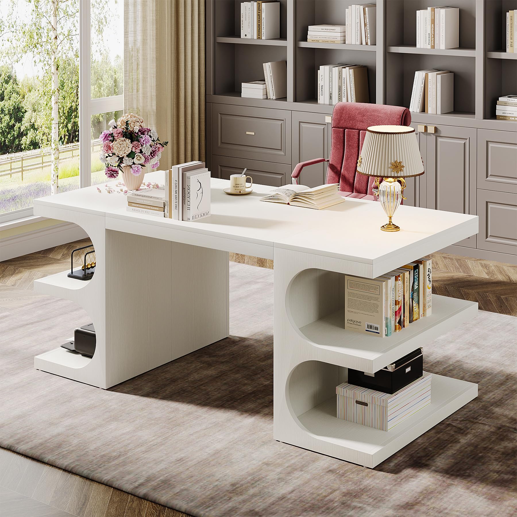 Modern Executive Office Desk 63-Inch with Storage Shelves