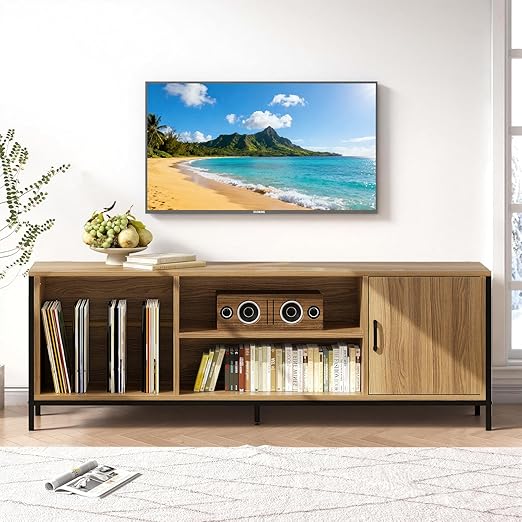 TV Stand for 65 Inch TV with Storage Cabinets and Sliding Barn Doors
