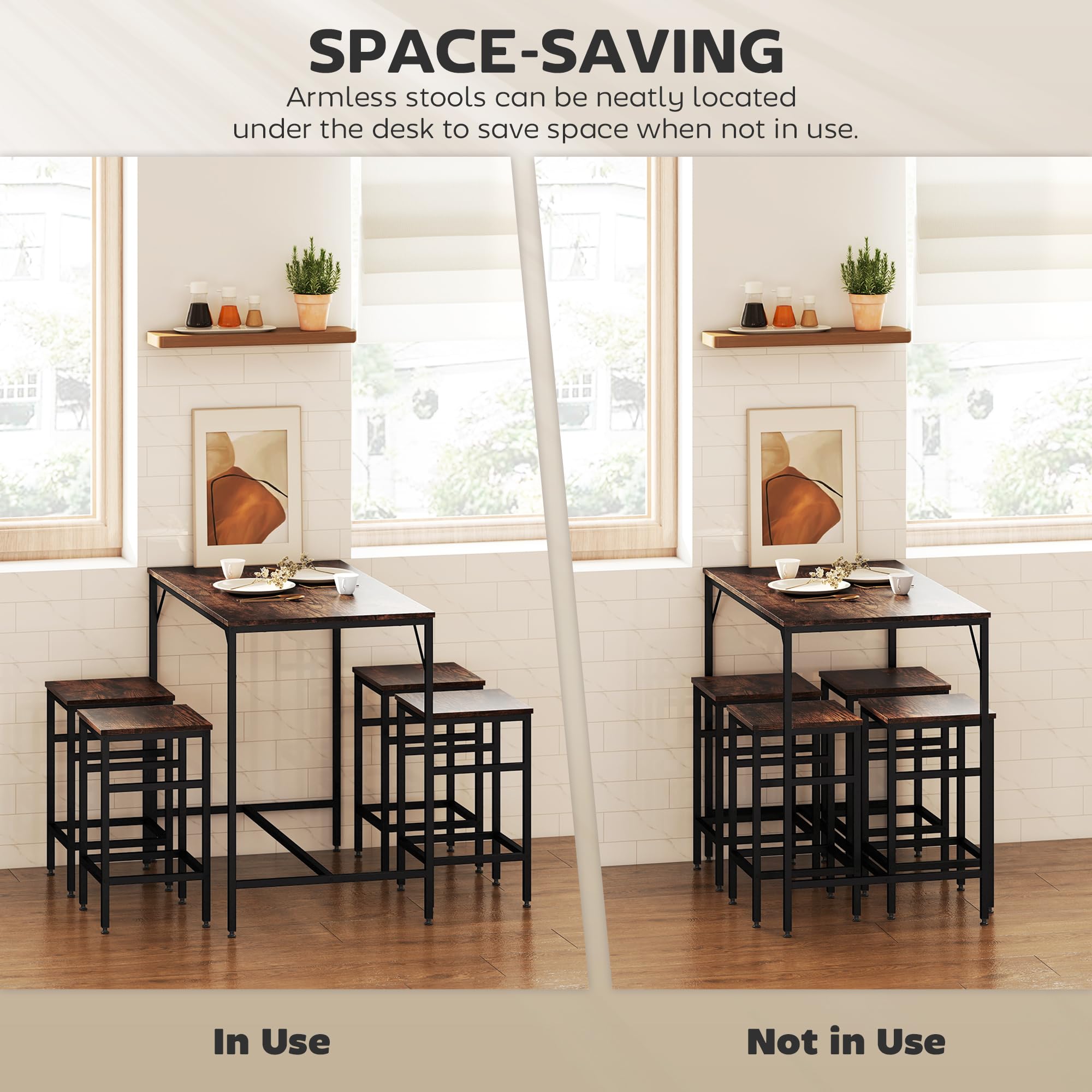 5-Piece Industrial Bar Table Set with Stools