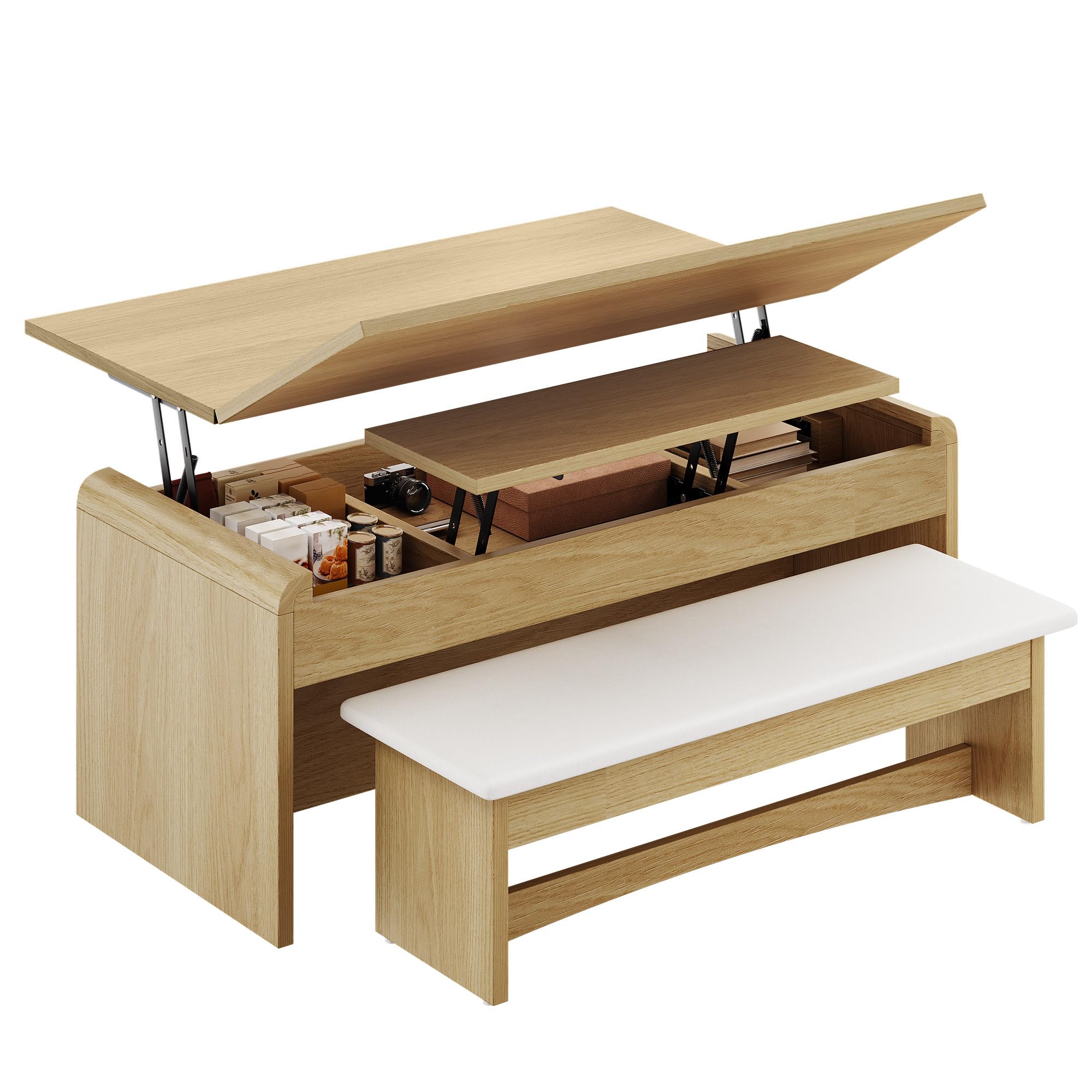 Lift Top Coffee Table with Bench and Hidden Storage