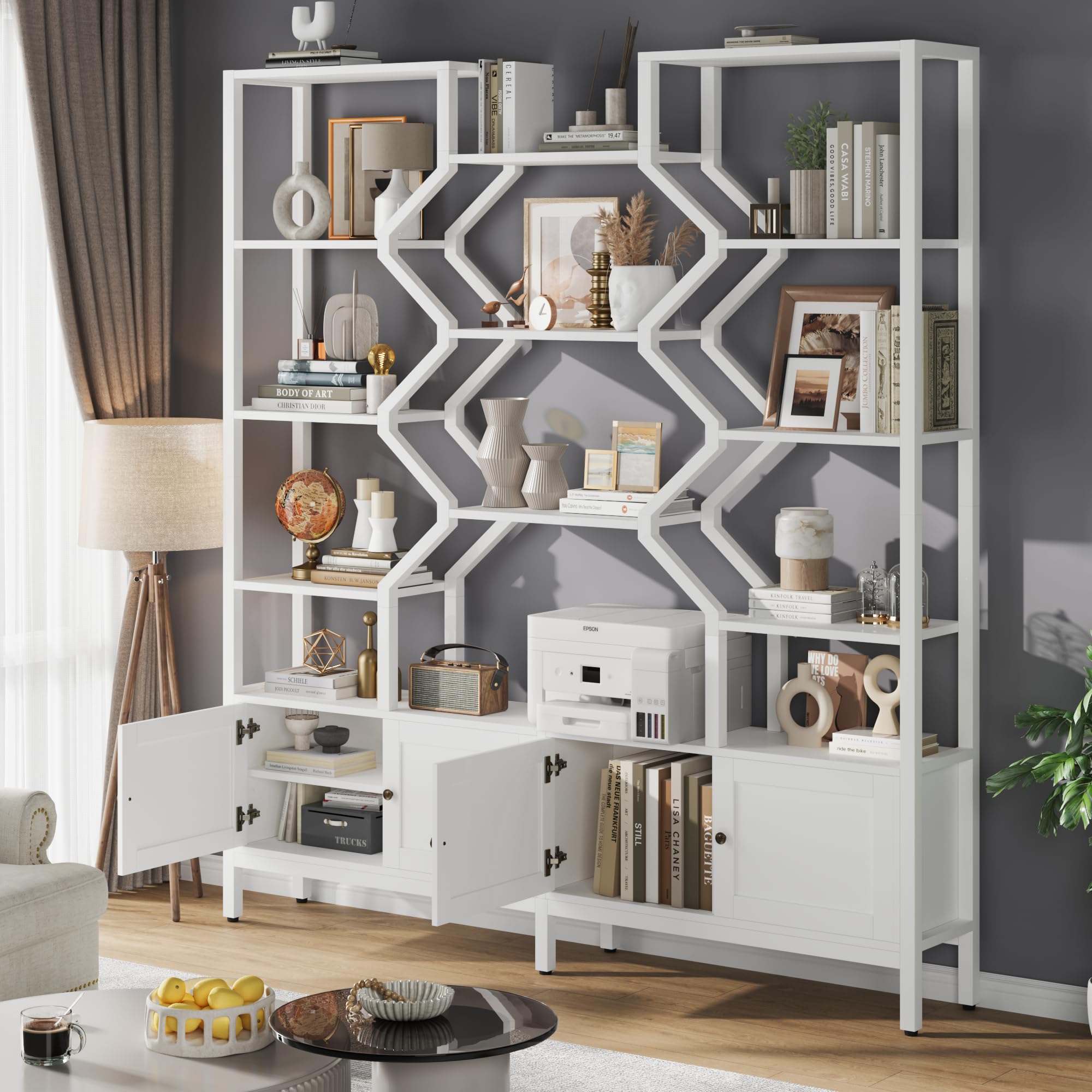 Tall 5-Tier Bookshelf with Storage Cabinet