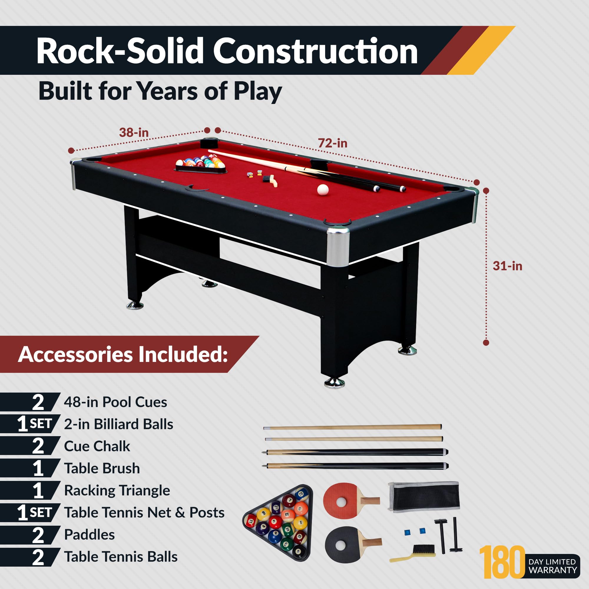 6ft Pool & Table Tennis Combo Table