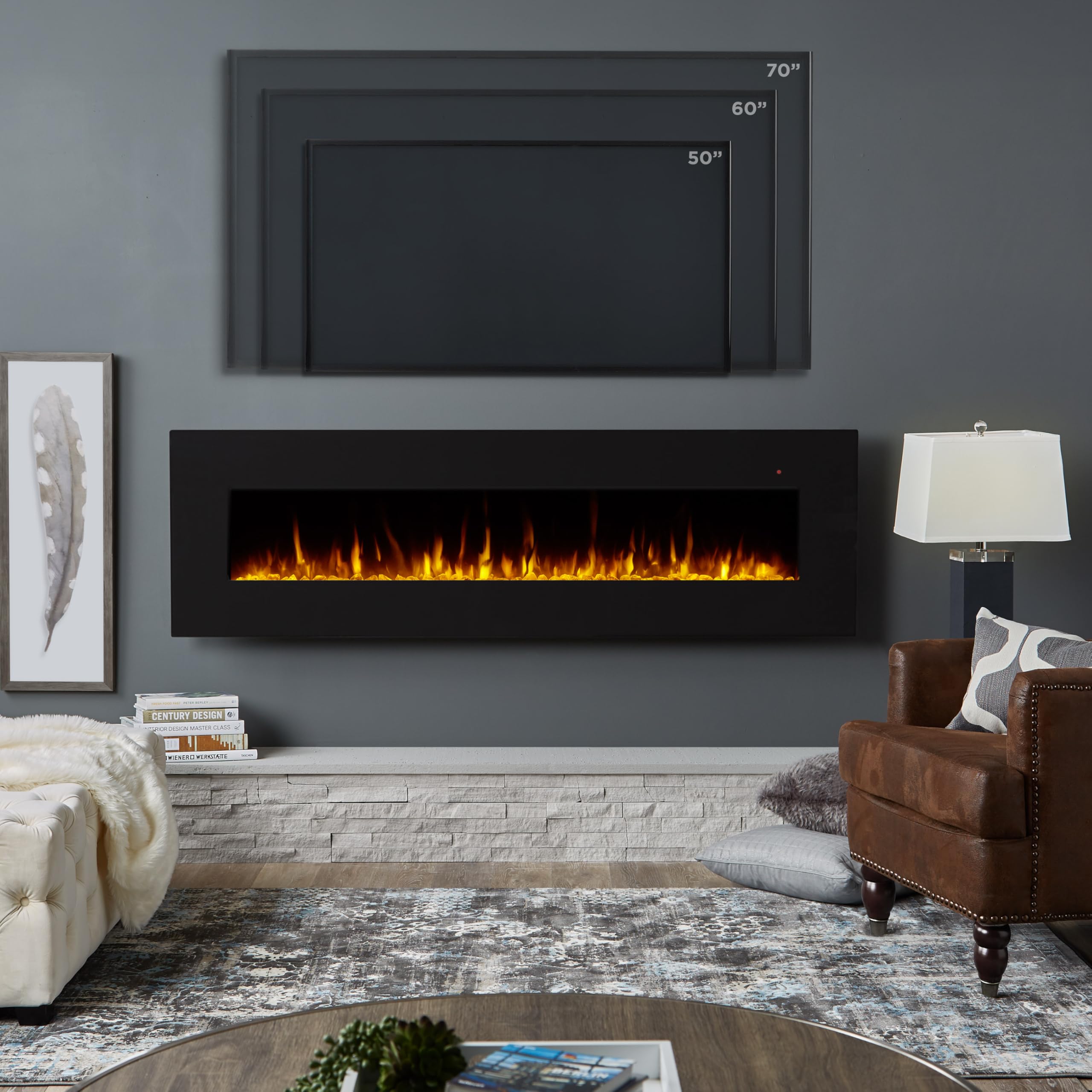 72-Inch Wall-Mount Electric Fireplace with Remote Control