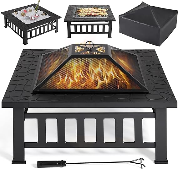 32-Inch Square Metal Fire Pit