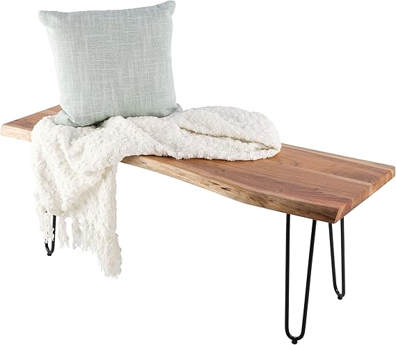 Live Edge Solid Wood Bench with Metal Hairpin Legs 36 Inch