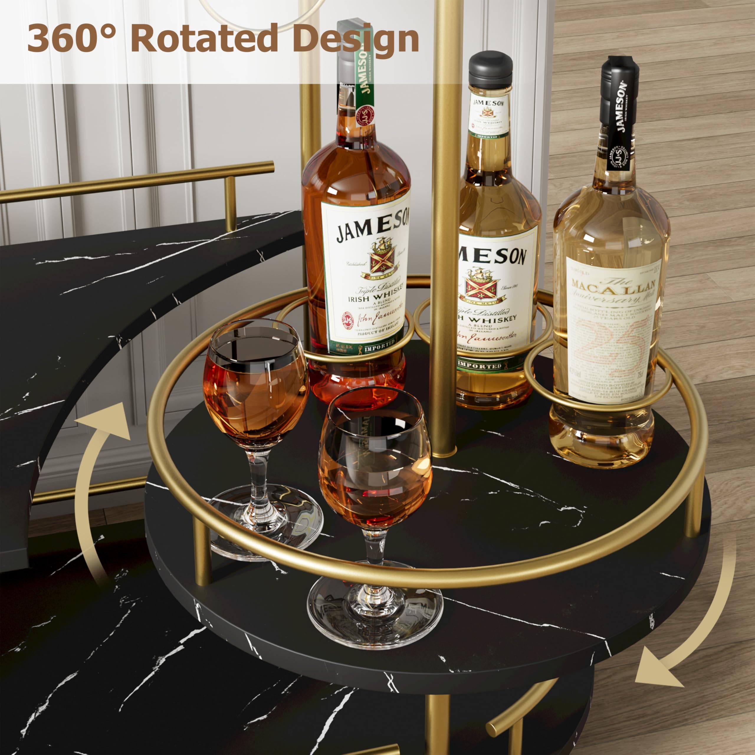 3-Tier Bar Cart with Wine Rack and Wheels